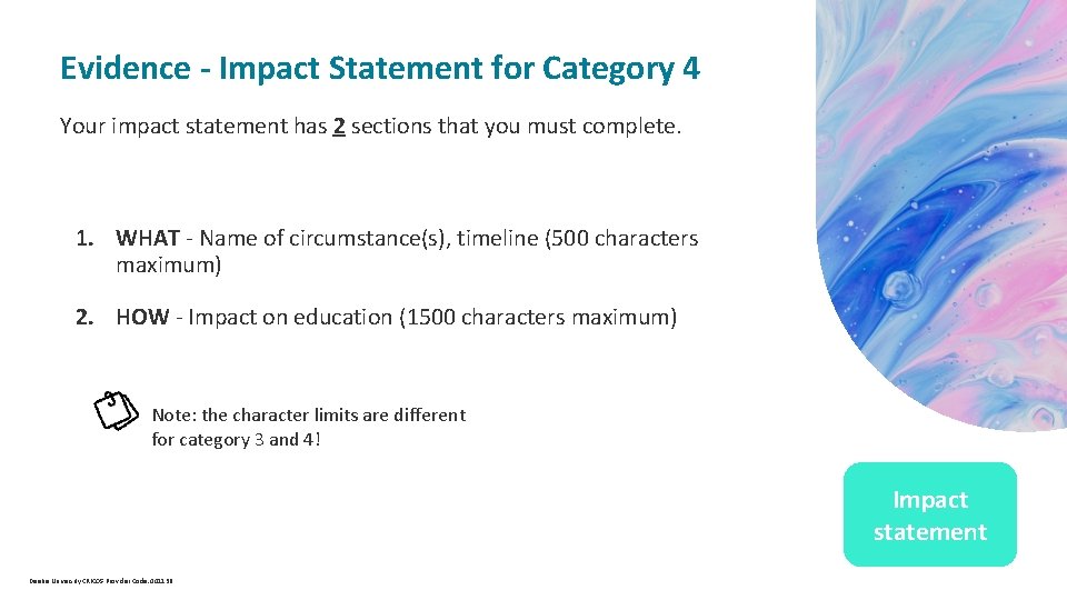  Evidence - Impact Statement for Category 4 Your impact statement has 2 sections
