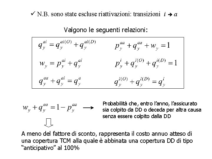 ü N. B. sono state escluse riattivazioni: transizioni i a Valgono le seguenti relazioni: