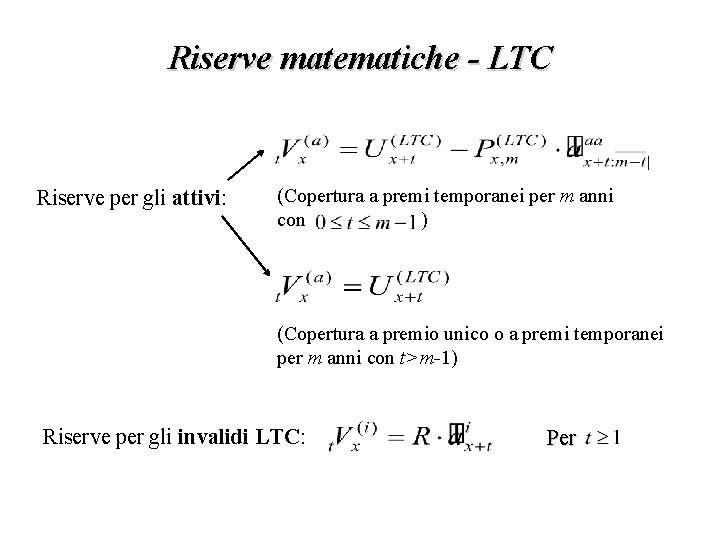 Riserve matematiche - LTC Riserve per gli attivi: (Copertura a premi temporanei per m