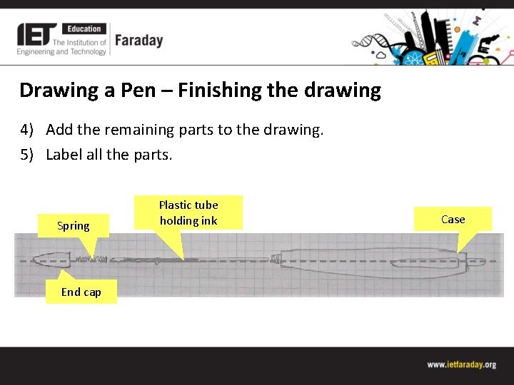 Drawing a Pen – Finishing the drawing 4) Add the remaining parts to the