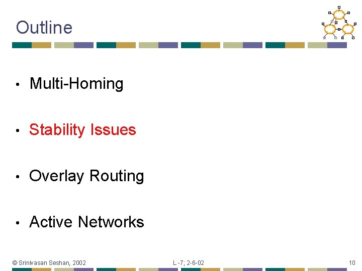 Outline • Multi-Homing • Stability Issues • Overlay Routing • Active Networks © Srinivasan