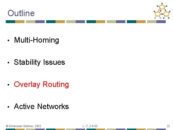 Outline • Multi-Homing • Stability Issues • Overlay Routing • Active Networks © Srinivasan