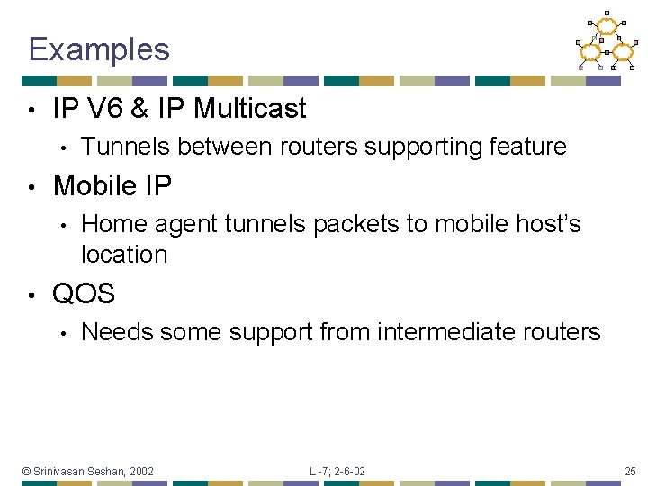 Examples • IP V 6 & IP Multicast • • Mobile IP • •