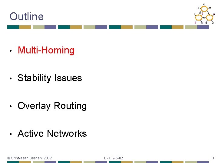 Outline • Multi-Homing • Stability Issues • Overlay Routing • Active Networks © Srinivasan