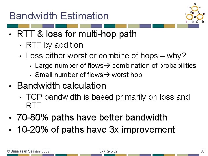Bandwidth Estimation • RTT & loss for multi-hop path • • RTT by addition