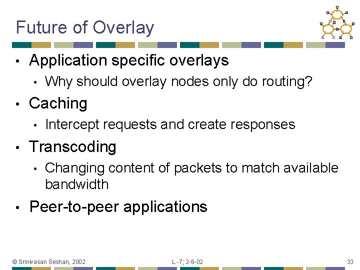 Future of Overlay • Application specific overlays • • Caching • • Intercept requests