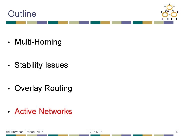 Outline • Multi-Homing • Stability Issues • Overlay Routing • Active Networks © Srinivasan