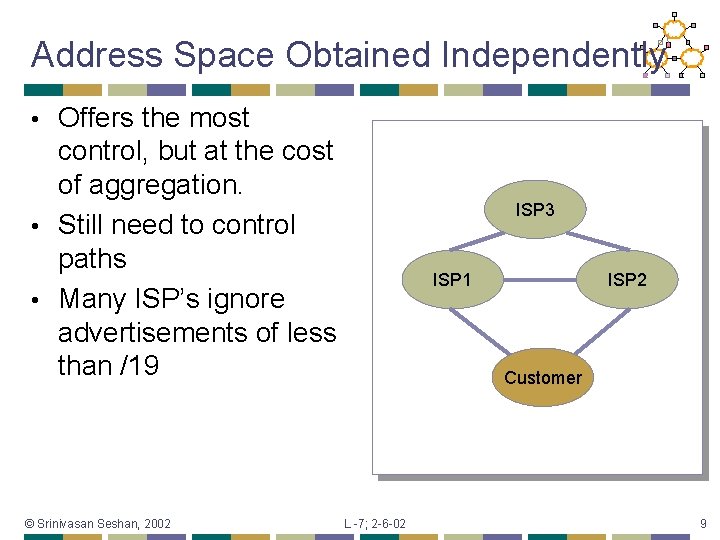 Address Space Obtained Independently Offers the most control, but at the cost of aggregation.
