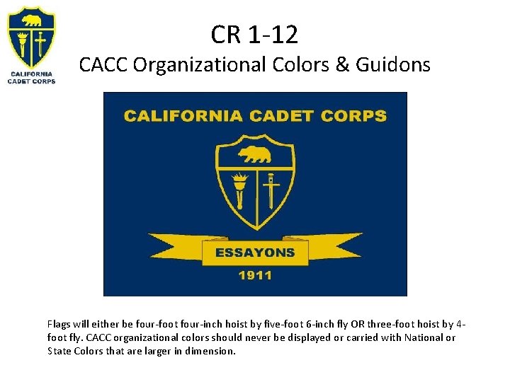 CR 1 -12 CACC Organizational Colors & Guidons Flags will either be four-foot four-inch