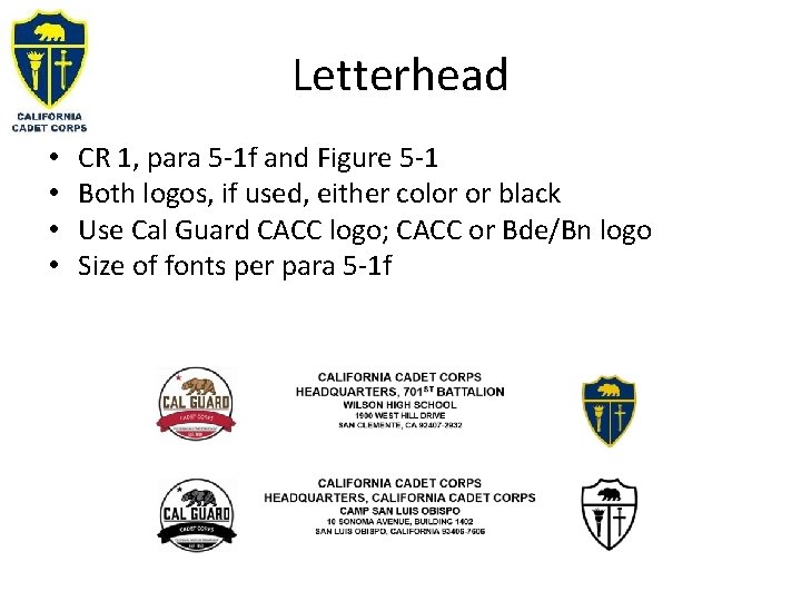 Letterhead • • CR 1, para 5 -1 f and Figure 5 -1 Both