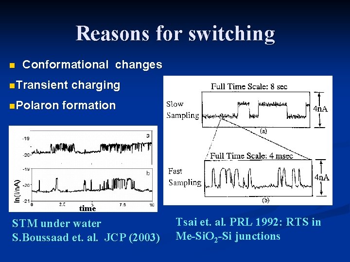 Reasons for switching n Conformational changes n. Transient n. Polaron charging formation time STM