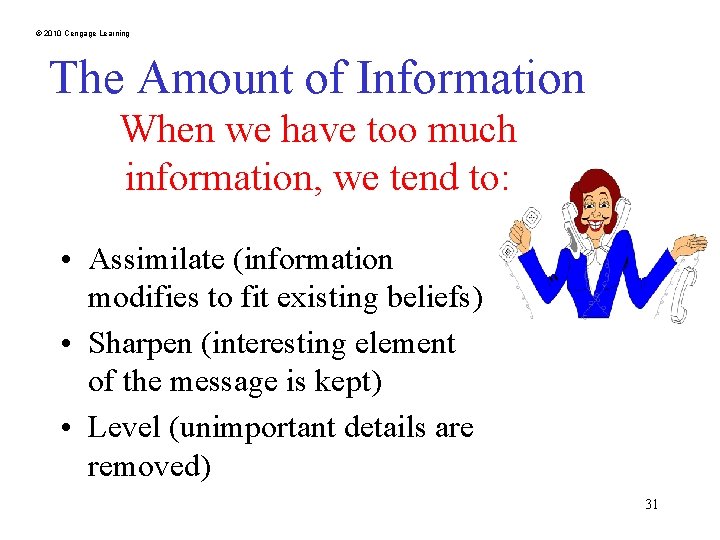 © 2010 Cengage Learning The Amount of Information When we have too much information,