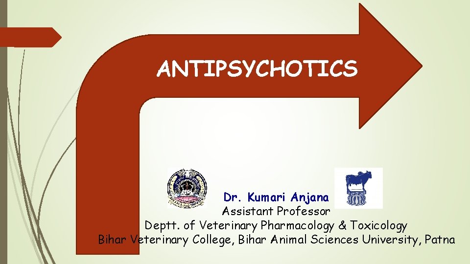 ANTIPSYCHOTICS Dr. Kumari Anjana Assistant Professor Deptt. of Veterinary Pharmacology & Toxicology Bihar Veterinary