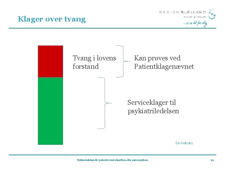 Klager over tvang Tvang i lovens forstand Kan prøves ved Patientklagenævnet Serviceklager til psykiatriledelsen