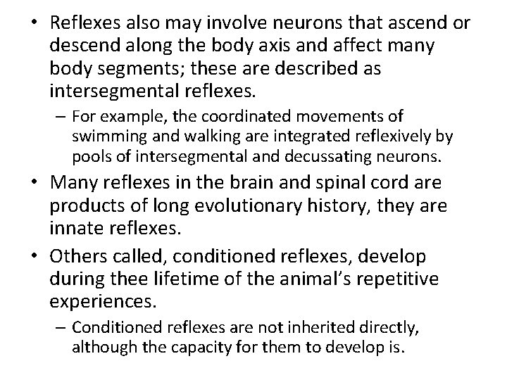  • Reflexes also may involve neurons that ascend or descend along the body