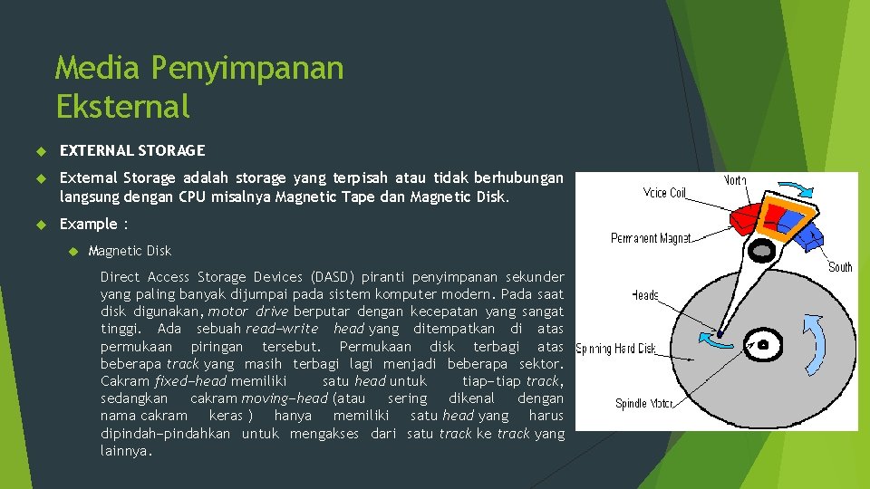 Media Penyimpanan Eksternal EXTERNAL STORAGE External Storage adalah storage yang terpisah atau tidak berhubungan