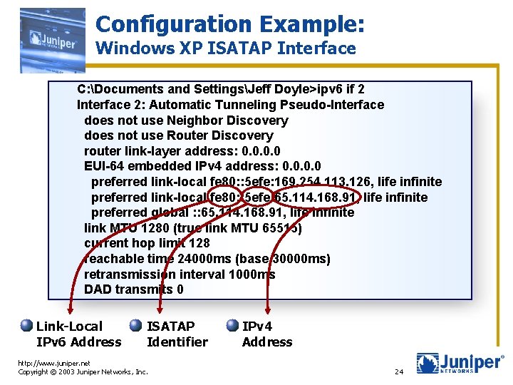 Configuration Example: Windows XP ISATAP Interface C: Documents and SettingsJeff Doyle>ipv 6 if 2