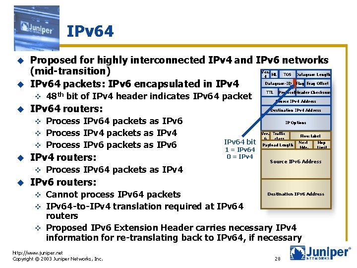 IPv 64 Proposed for highly interconnected IPv 4 and IPv 6 networks (mid-transition) u