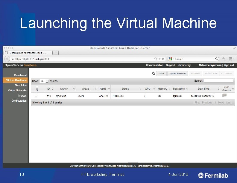 Launching the Virtual Machine 13 FIFE workshop, Fermilab 4 -Jun-2013 