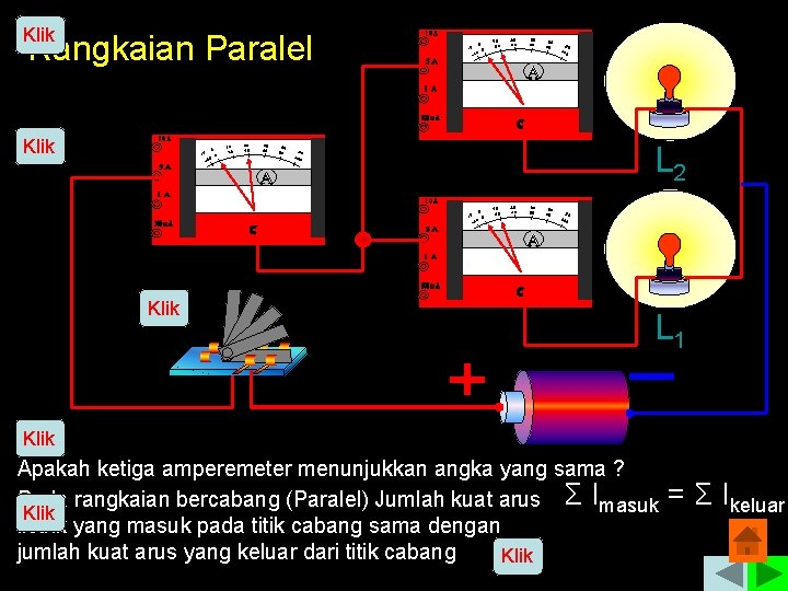 Klik Rangkaian Paralel Klik L 2 Klik L 1 Klik Apakah ketiga amperemeter menunjukkan