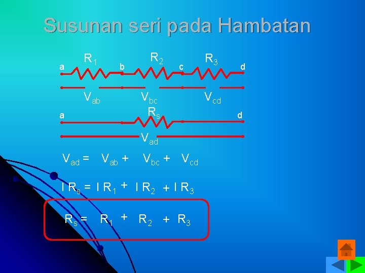 Susunan seri pada Hambatan a R 1 b Vab a R 2 c Vbc