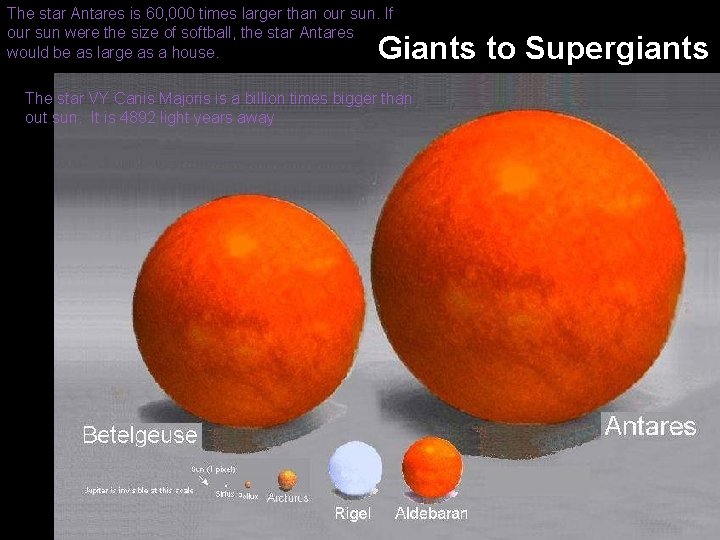 The star Antares is 60, 000 times larger than our sun. If our sun