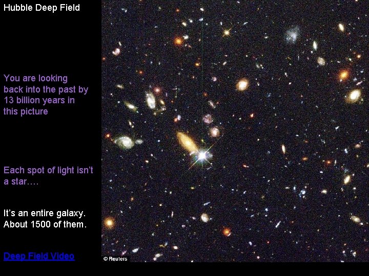 Hubble Deep Field You are looking back into the past by 13 billion years