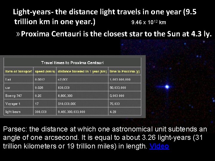 Light-years- the distance light travels in one year (9. 5 9. 46 x 1012