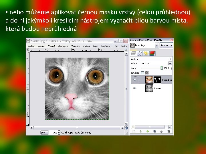  • nebo můžeme aplikovat černou masku vrstvy (celou průhlednou) a do ní jakýmkoli