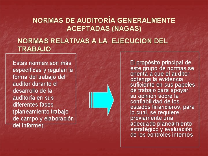 NORMAS DE AUDITORÍA GENERALMENTE ACEPTADAS (NAGAS) NORMAS RELATIVAS A LA EJECUCION DEL TRABAJO Estas