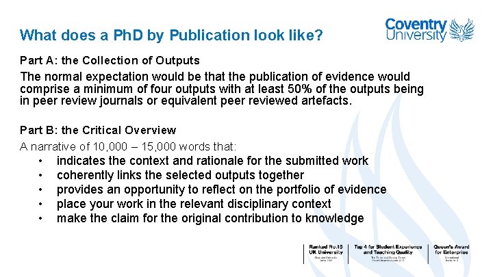 What does a Ph. D by Publication look like? Part A: the Collection of