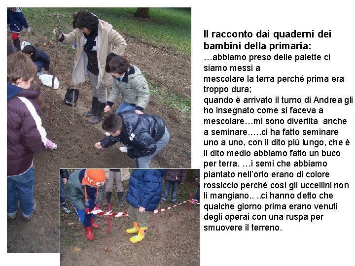 Il racconto dai quaderni dei bambini della primaria: …abbiamo preso delle palette ci siamo