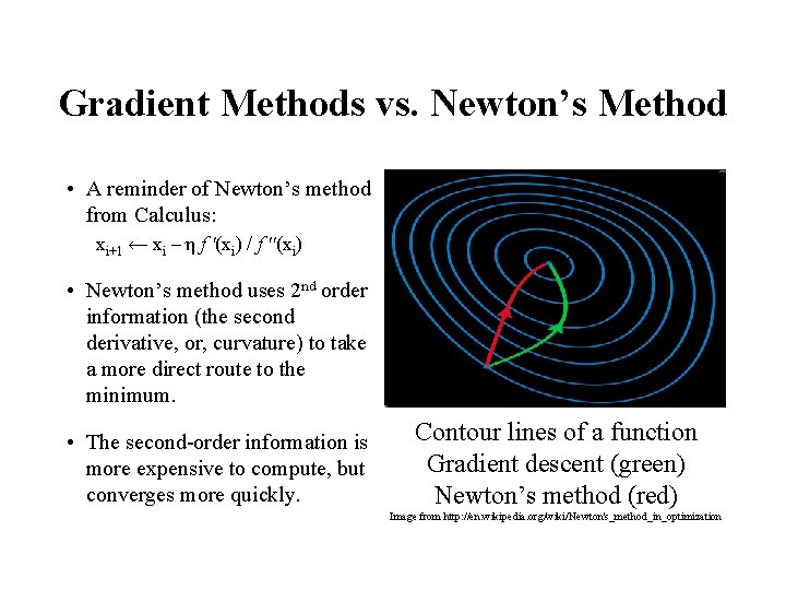 Gradient Methods vs. Newton’s Method • A reminder of Newton’s method from Calculus: xi+1