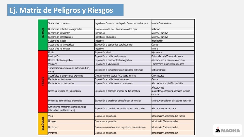 Ej. Matriz de Peligros y Riesgos 20 