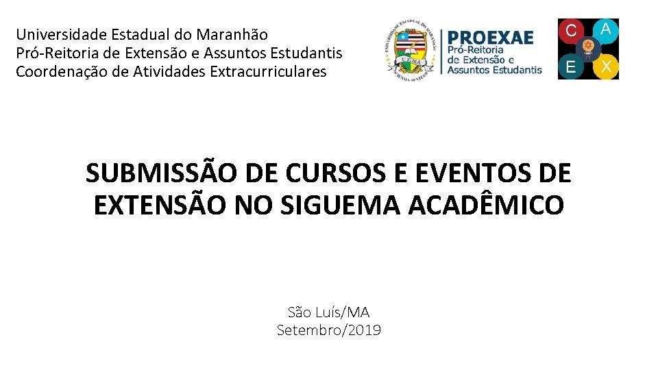 Universidade Estadual do Maranhão Pró-Reitoria de Extensão e Assuntos Estudantis Coordenação de Atividades Extracurriculares