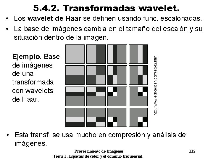 5. 4. 2. Transformadas wavelet. Ejemplo. Base de imágenes de una transformada con wavelets