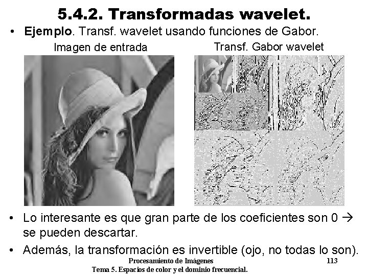 5. 4. 2. Transformadas wavelet. • Ejemplo. Transf. wavelet usando funciones de Gabor. Imagen 5. 4. 2. Transformadas wavelet. • Ejemplo. Transf. wavelet usando funciones de Gabor. Imagen