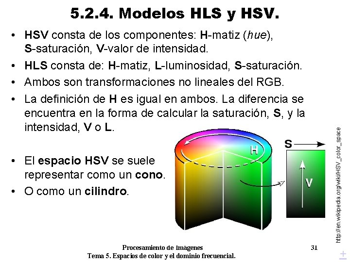 5. 2. 4. Modelos HLS y HSV. http: //en. wikipedia. org/wiki/HSV_color_space • HSV consta