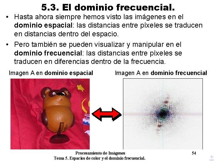 5. 3. El dominio frecuencial. • Hasta ahora siempre hemos visto las imágenes en