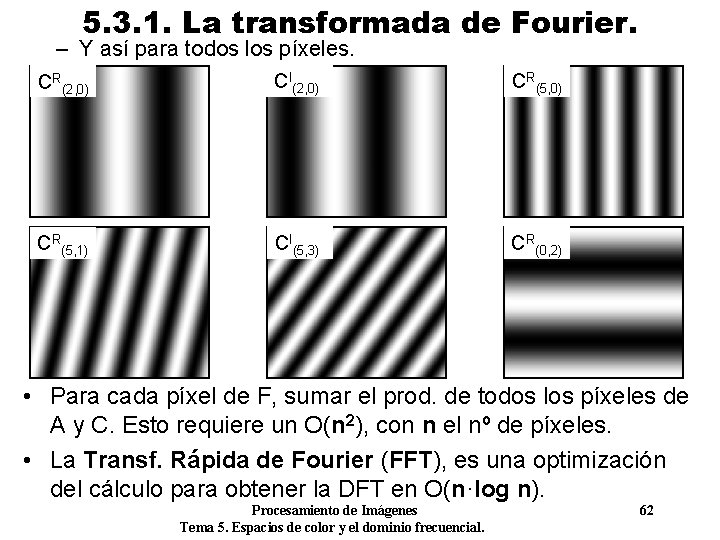 5. 3. 1. La transformada de Fourier. – Y así para todos los píxeles.