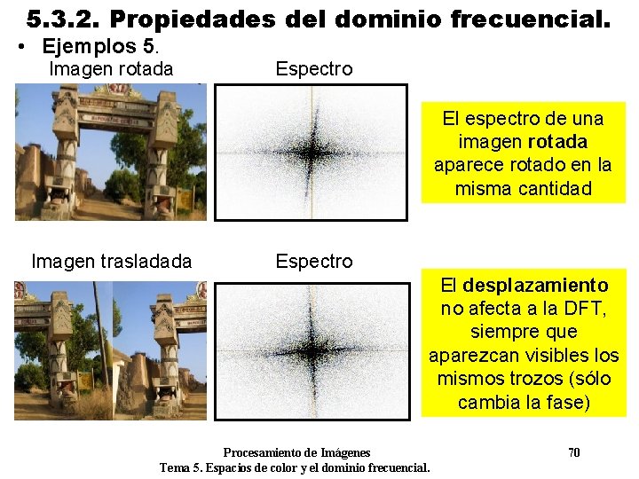 5. 3. 2. Propiedades del dominio frecuencial. • Ejemplos 5. Imagen rotada Espectro El