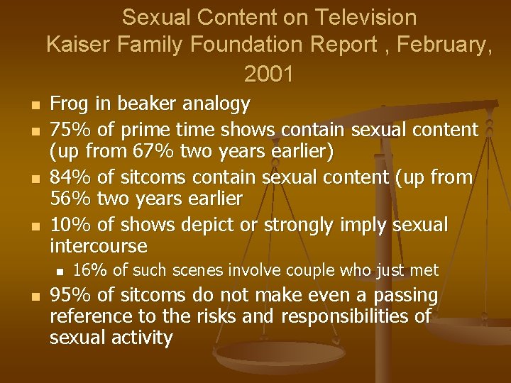 Sexual Content on Television Kaiser Family Foundation Report , February, 2001 n n Frog