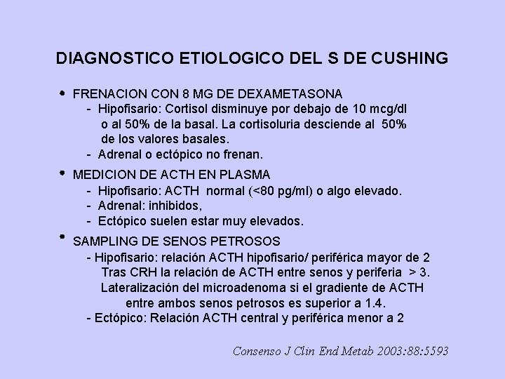 DIAGNOSTICO ETIOLOGICO DEL S DE CUSHING FRENACION CON 8 MG DE DEXAMETASONA - Hipofisario: