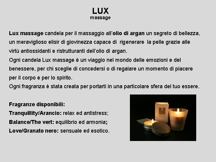 LUX massage Lux massage candela per il massaggio all’olio di argan un segreto di LUX massage Lux massage candela per il massaggio all’olio di argan un segreto di