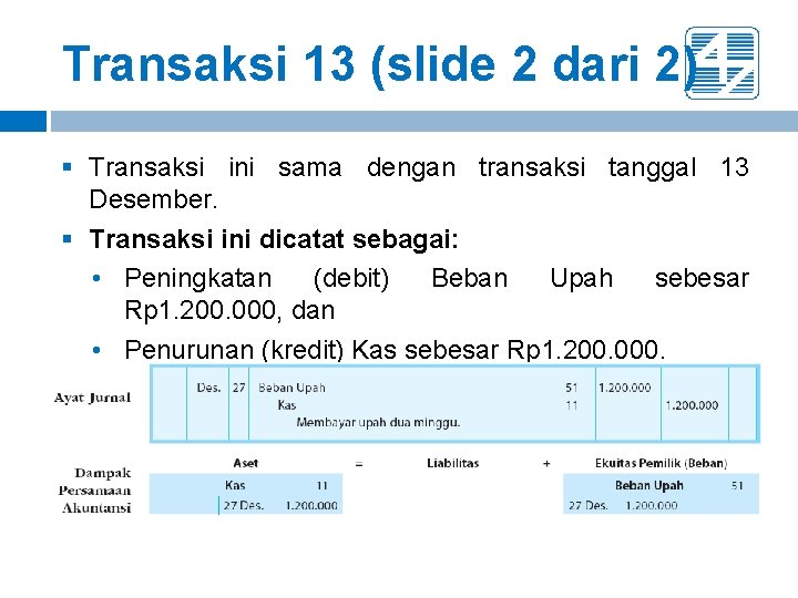 Transaksi 13 (slide 2 dari 2) § Transaksi ini sama dengan transaksi tanggal 13 Transaksi 13 (slide 2 dari 2) § Transaksi ini sama dengan transaksi tanggal 13