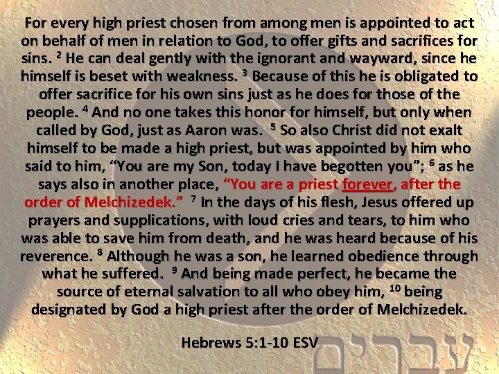 For every high priest chosen from among men is appointed to act on behalf