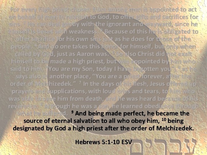 For every high priest chosen from among men is appointed to act on behalf