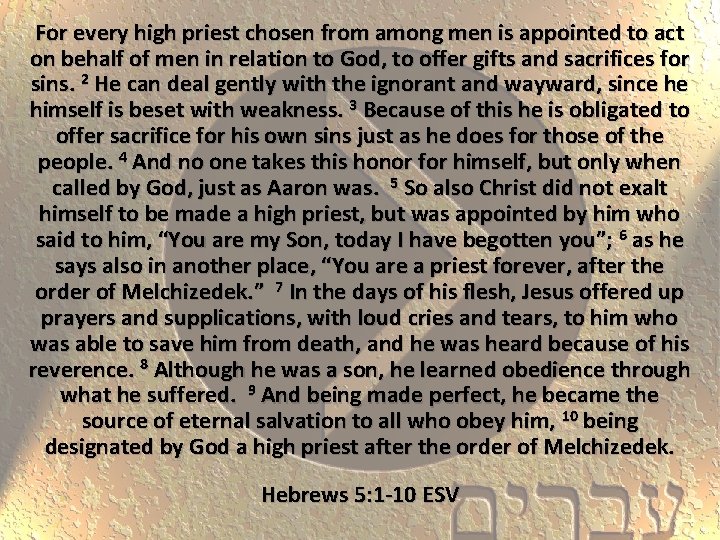 For every high priest chosen from among men is appointed to act on behalf