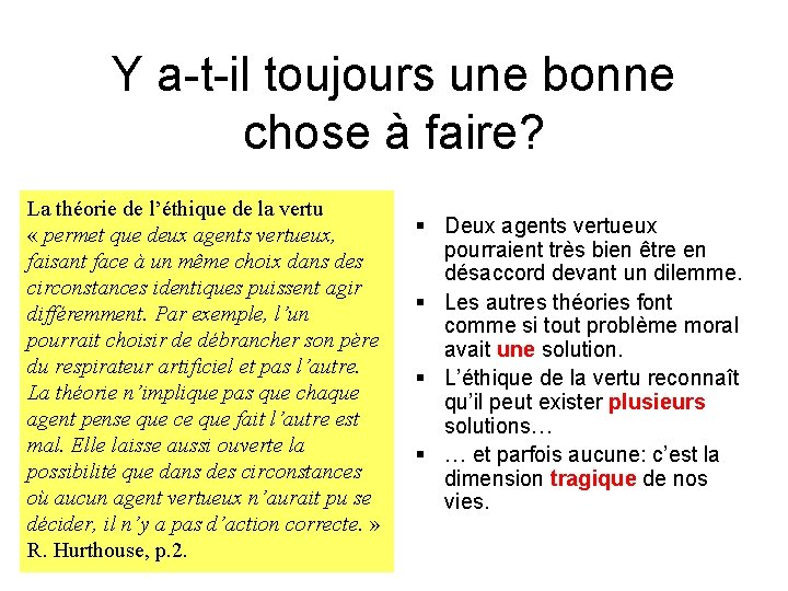 Y a-t-il toujours une bonne chose à faire? La théorie de l’éthique de la