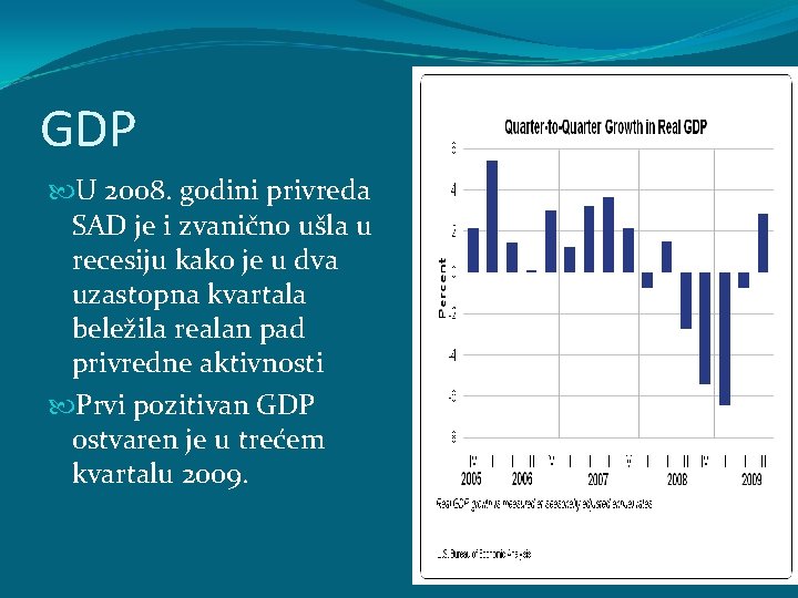 GDP U 2008. godini privreda SAD je i zvanično ušla u recesiju kako je GDP U 2008. godini privreda SAD je i zvanično ušla u recesiju kako je